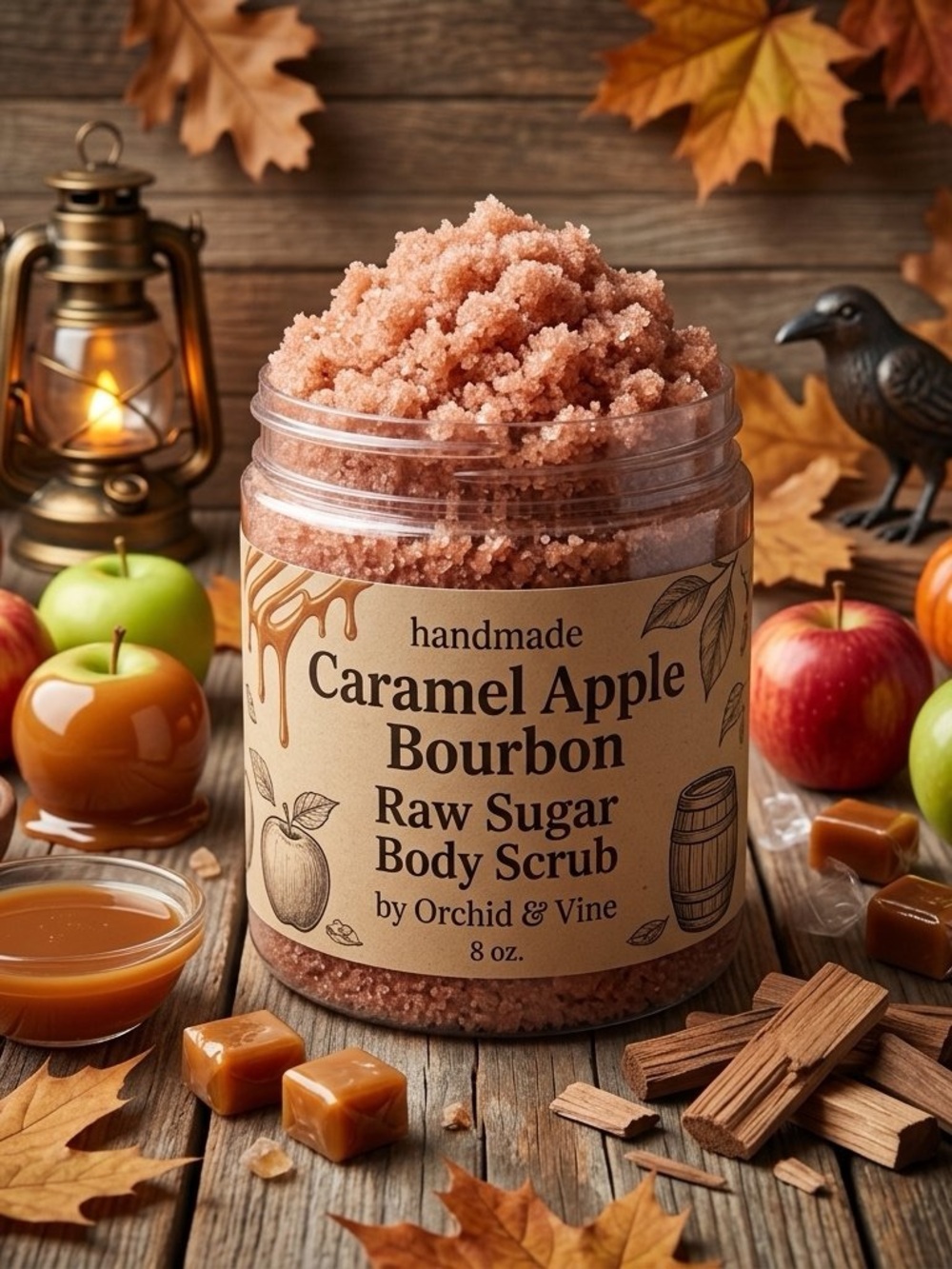 Orchid & Vine Caramel Apple Bourbon Raw Sugar Body Scrub Skin Exfoliation Hydrat